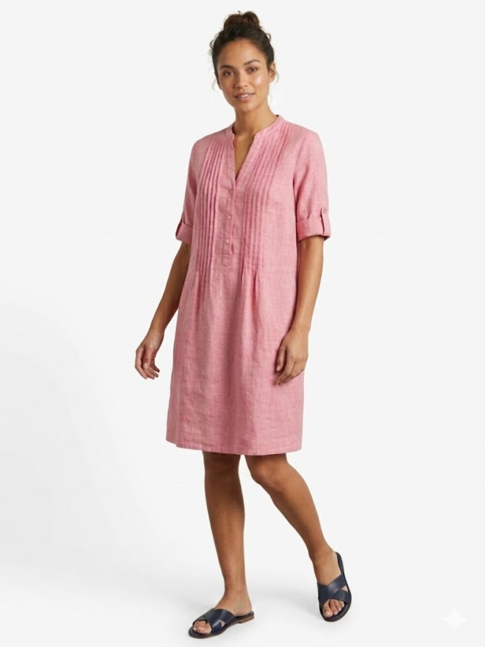J. McLaughlin Riviera Pink Linen Pleated Tunic Dress Size S